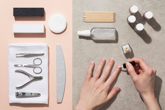 Still life composition of nail care products