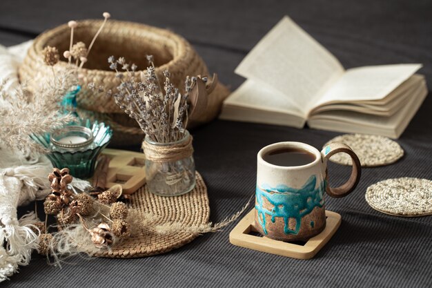 Still life in a cozy room with a beautiful Cup.