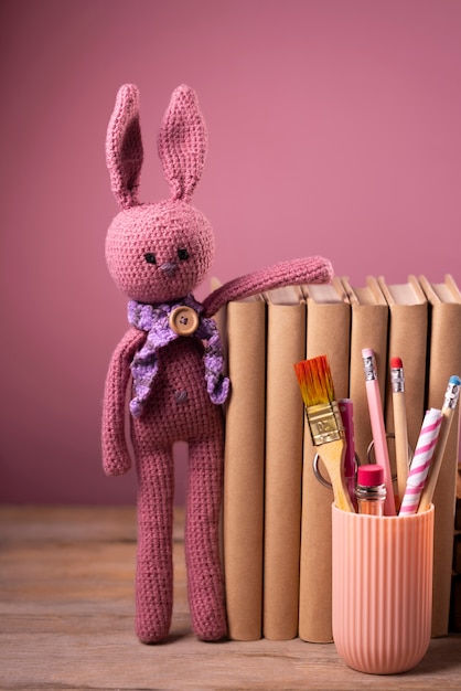 Still life of crochet plushies