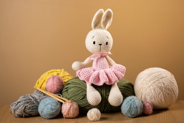 Still life of crochet plushies