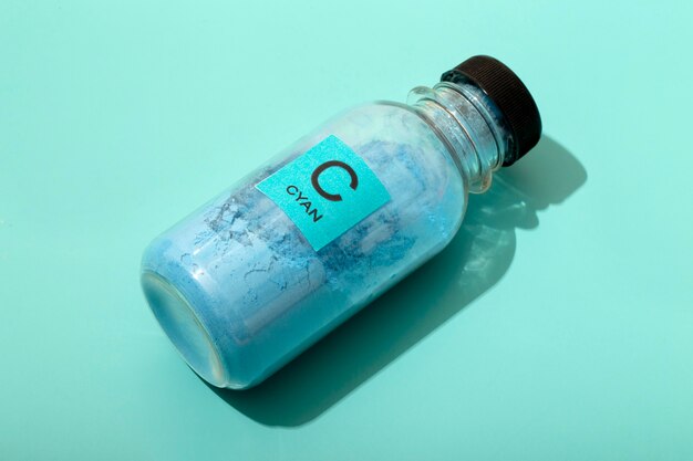 still life cyan toner arrangement isolated
