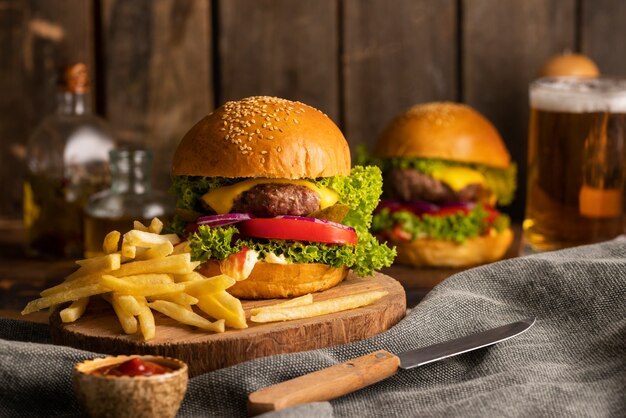 Still life of delicious american hamburger