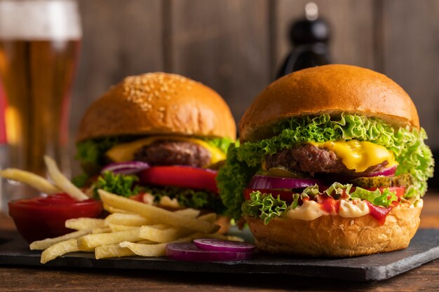 Still life of delicious american hamburger