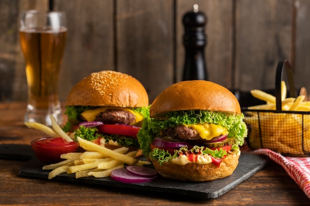 Still life of delicious american hamburger