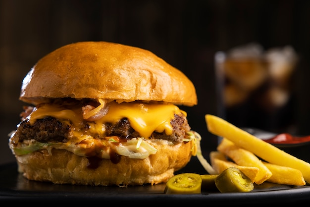 Still life of delicious american hamburger