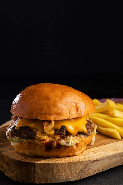 Still life of delicious american hamburger