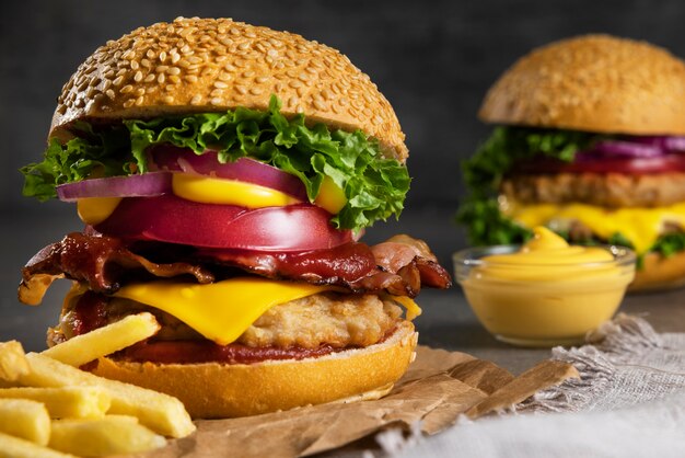 Still life of delicious american hamburger