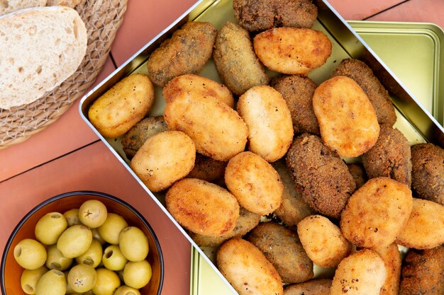 Still life delicious fried croquette composition