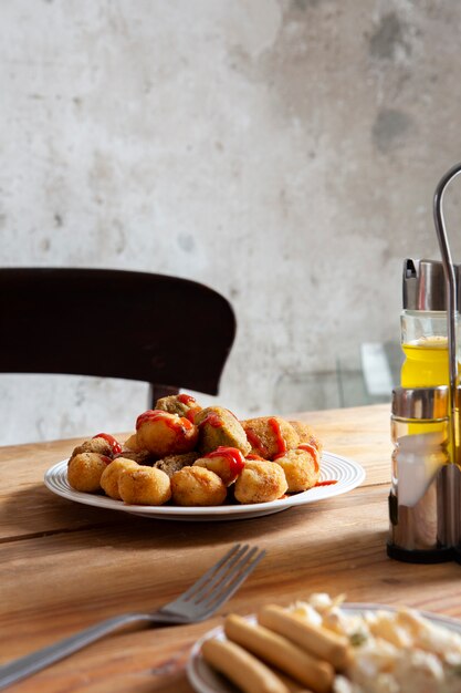 Still life delicious fried croquette composition