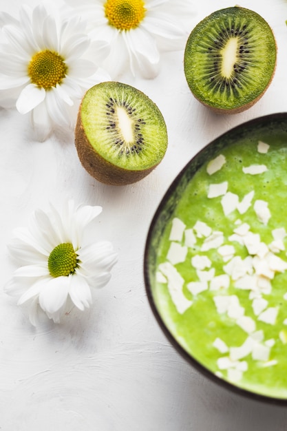 Still life of delicious kiwi smoothie