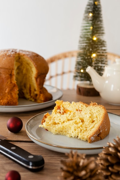 Free photo still life delicious panettone arrangement