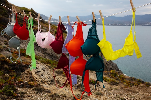 Foto gratuita natura morta di diversi tipi di reggiseni all'aperto