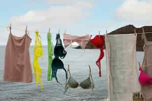 Free photo still life of different types of bras outdoors