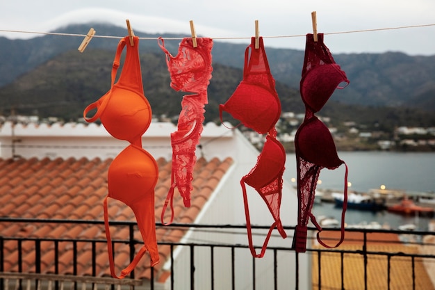 Foto gratuita natura morta di diversi tipi di reggiseni all'aperto