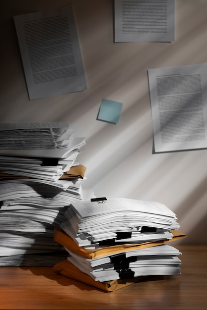 Free photo still life of documents stack