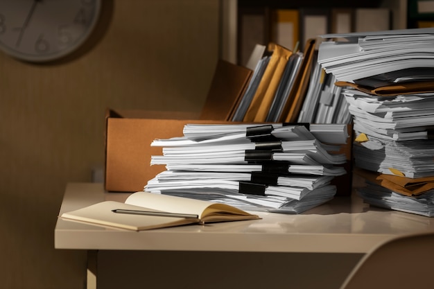Free photo still life of documents stack