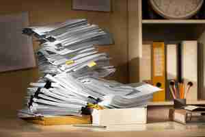 Free photo still life of documents stack