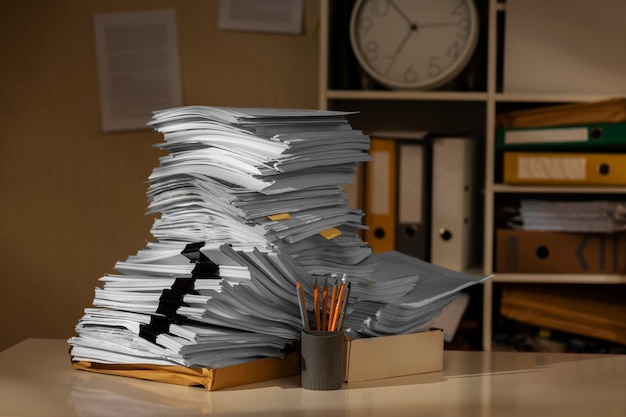 Free photo still life of documents stack