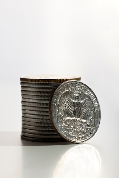 Still life of dollar coins piles