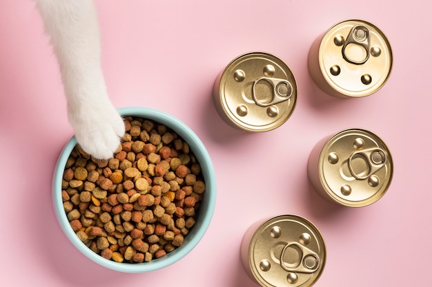 Free photo still life domestic animal food composition