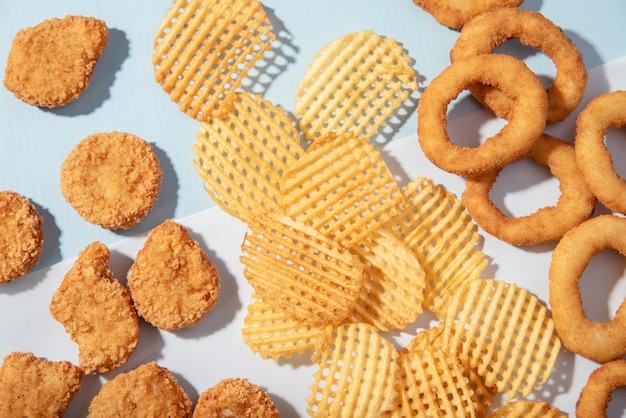 Still life of fast food dishes