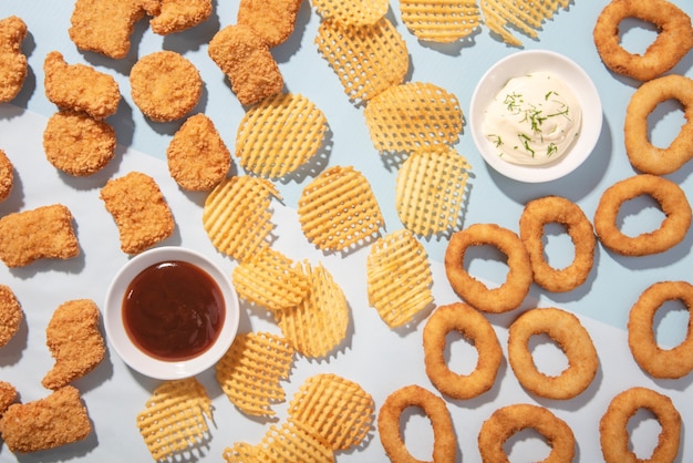 Still life of fast food dishes