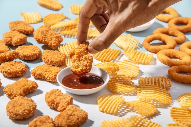 Still life of fast food dishes