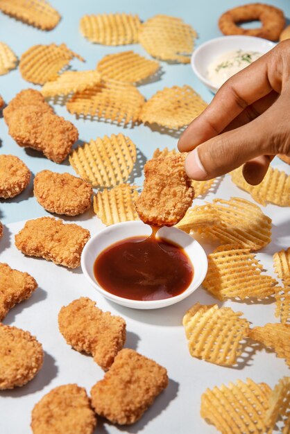 Still life of fast food dishes