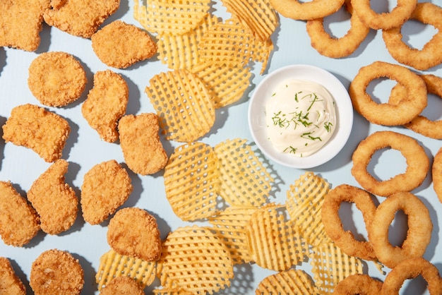 Still life of fast food dishes