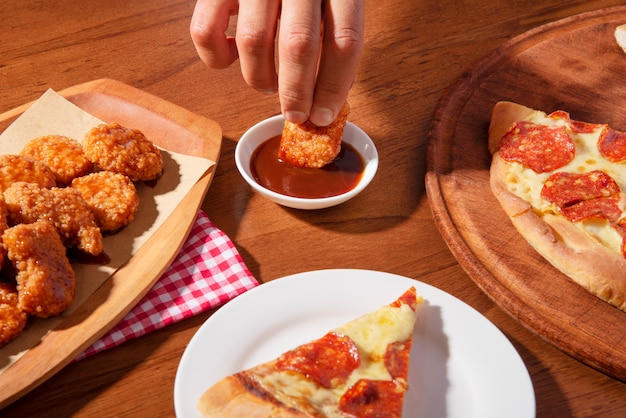 Still life of fast food dishes