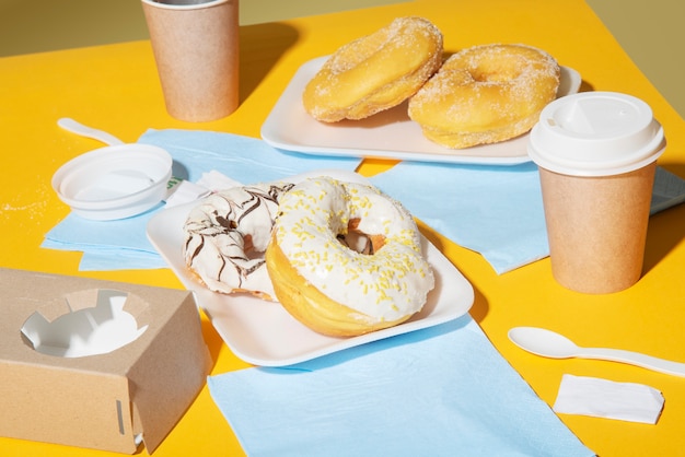 Still life of fast food dishes