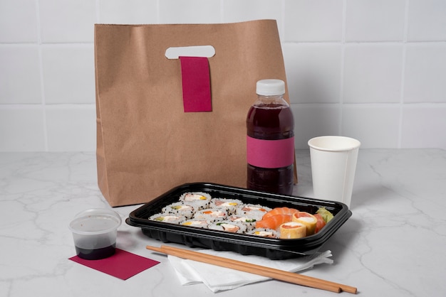 Free photo still life of food delivery