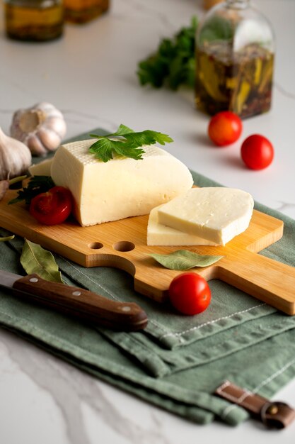 Still life of fresh cheese