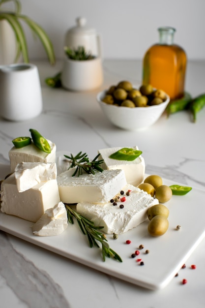 Still life of fresh cheese