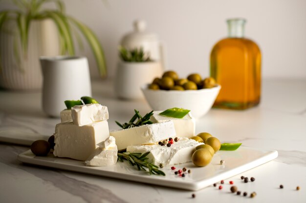 Still life of fresh cheese