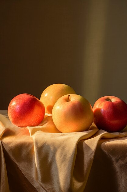 Still life of fruits on tablecloth