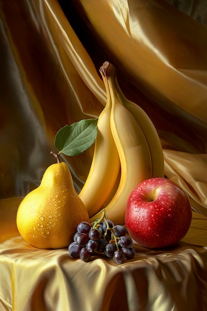 Still life of fruits on tablecloth