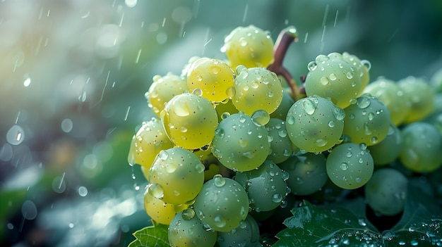 Free photo still life of green grapes in the vineyard