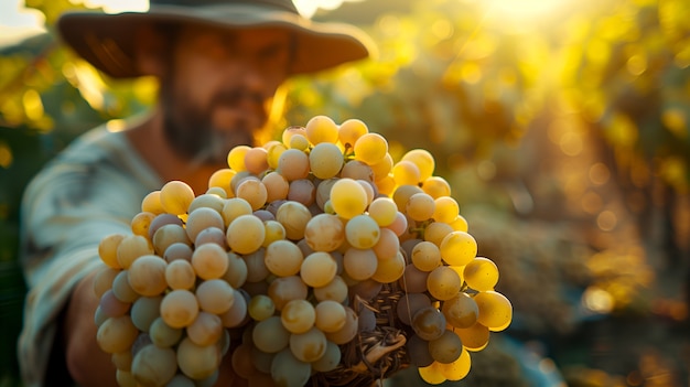 Free photo still life of green grapes in the vineyard