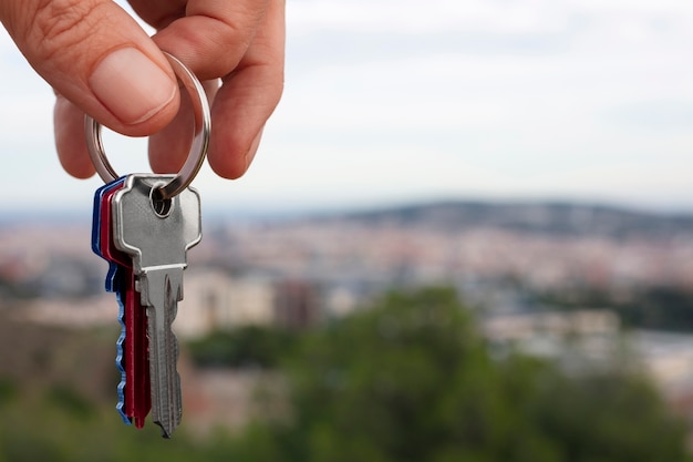 Free photo still life of keys to new home