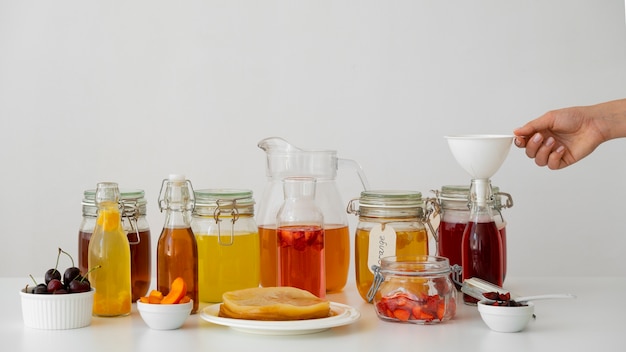 Free photo still life of kombucha bottle