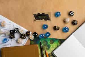 Free photo still life of map with dices