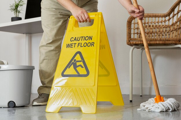 Still life of office cleaning process