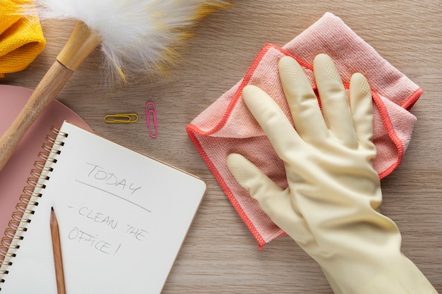 Still life of office cleaning process