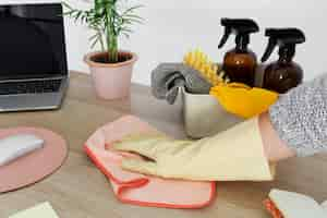 Free photo still life of office cleaning process