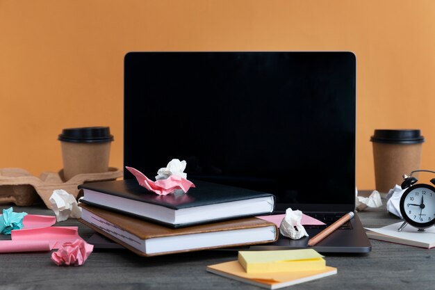 Still life of office desk  mess