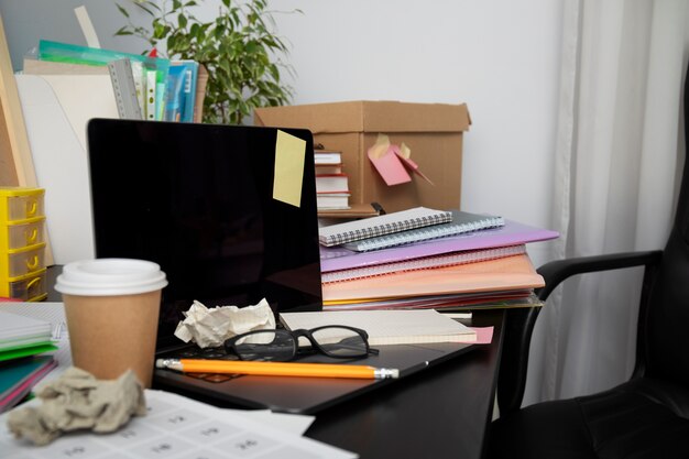 Still life of office desk  mess