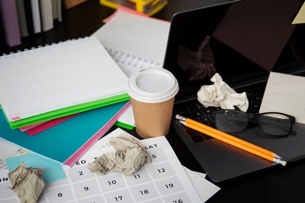 Still life of office desk  mess