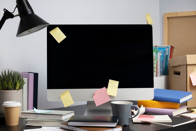 Free photo still life of office desk  mess