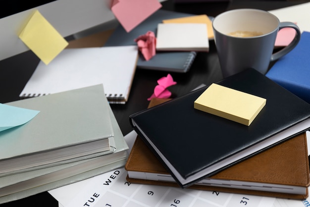 Free photo still life of office desk  mess